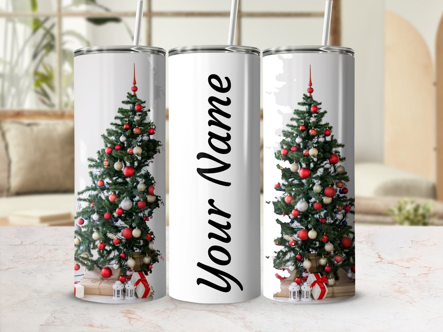 Personalized Christmas Tree Tumbler Custom Name Design
