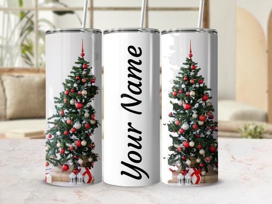 Personalized Christmas Tree Tumbler Custom Name Design