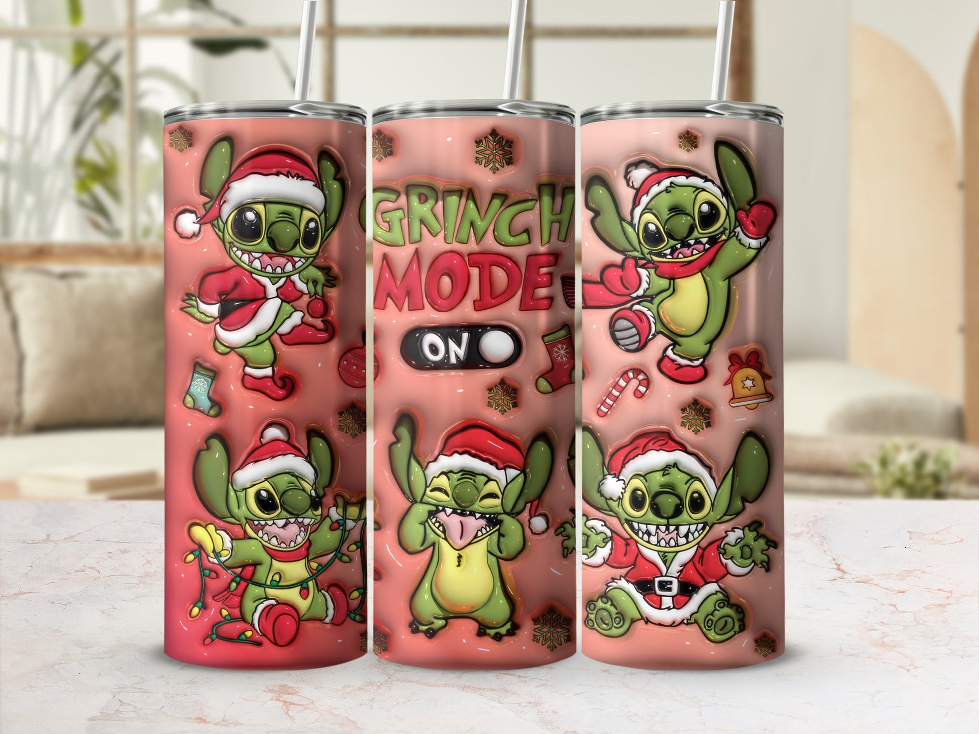Grinch Mode On Holiday Tumbler with Cute Characters