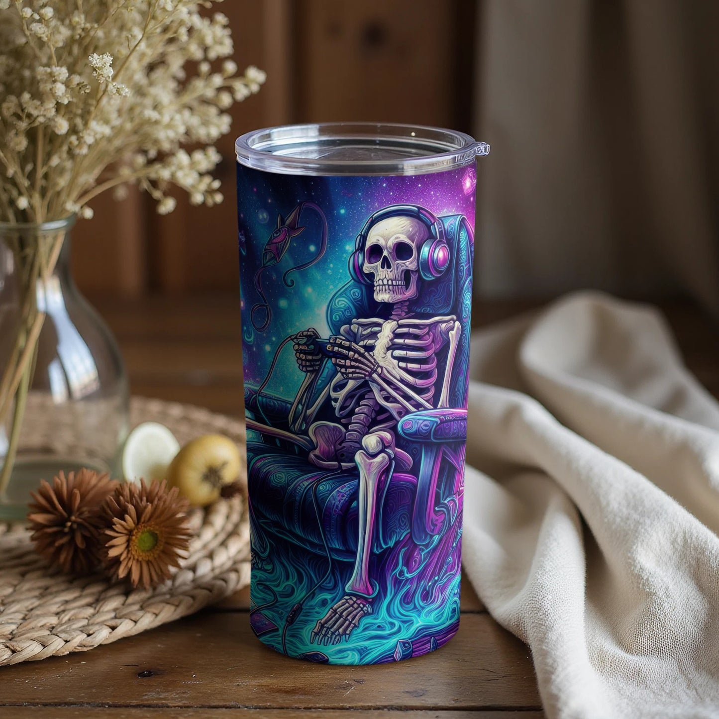 Skeleton Listening to Music Colorful Tumbler Cup