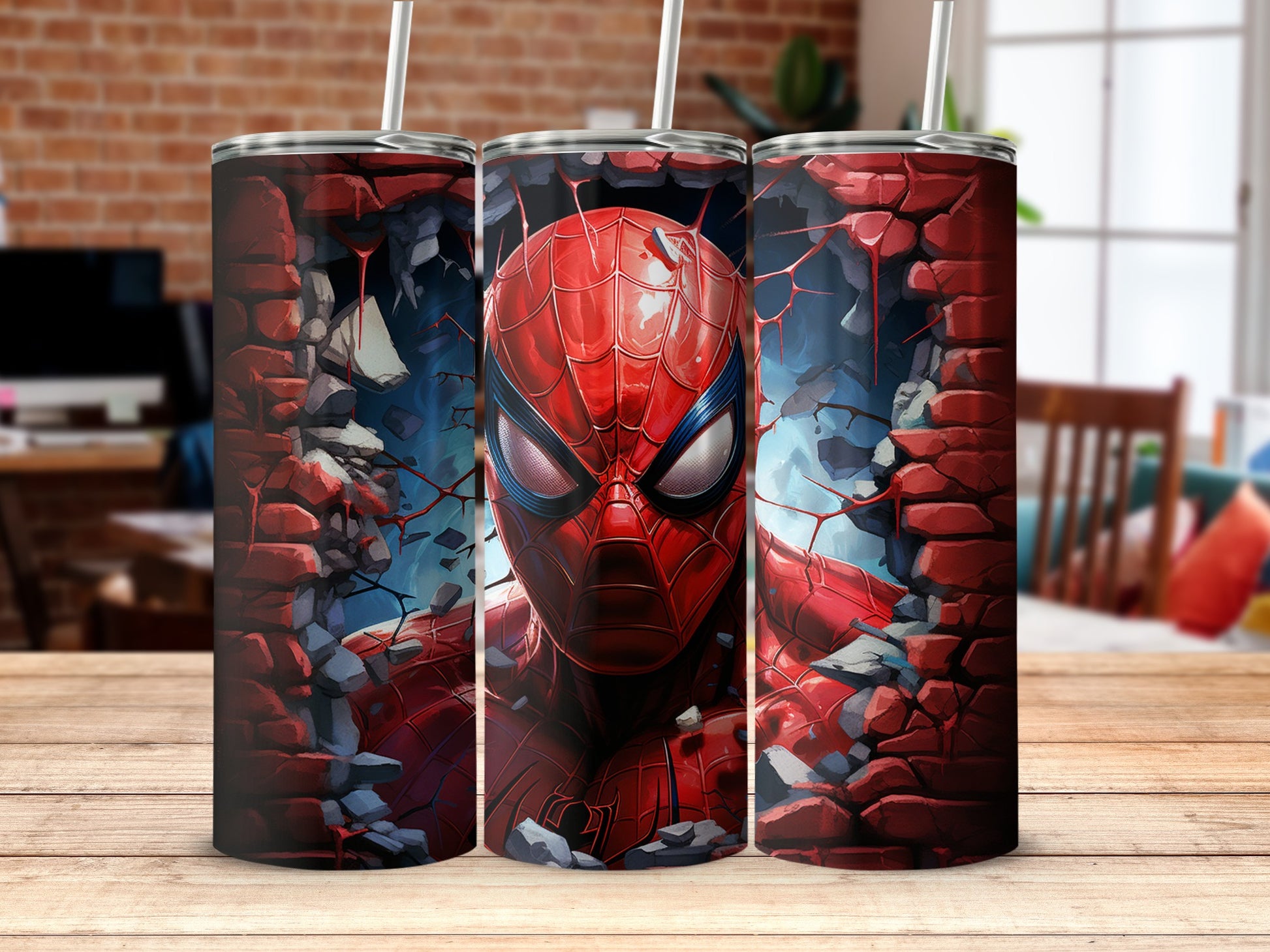 Spiderman Breaking Through Wall Design Tumbler