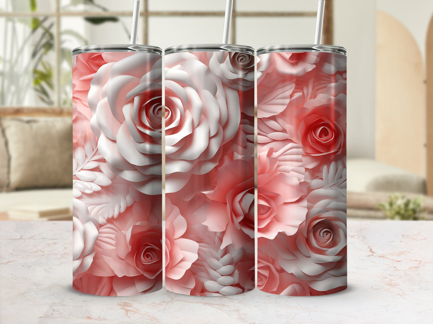 Floral Aesthetic Tumbler with Straw 20oz Tumbler Cup