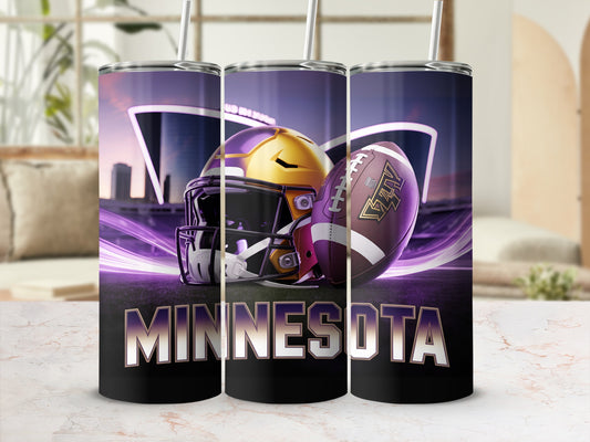 Minnesota Vikings helmet and football on tumblers.