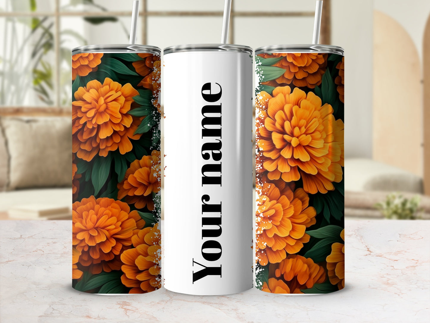 Personalized Floral Orange Blossom Tumbler with Custom Name