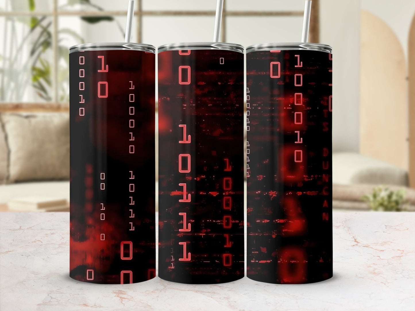 Red and Black Binary Code Stainless Steel Tumbler
