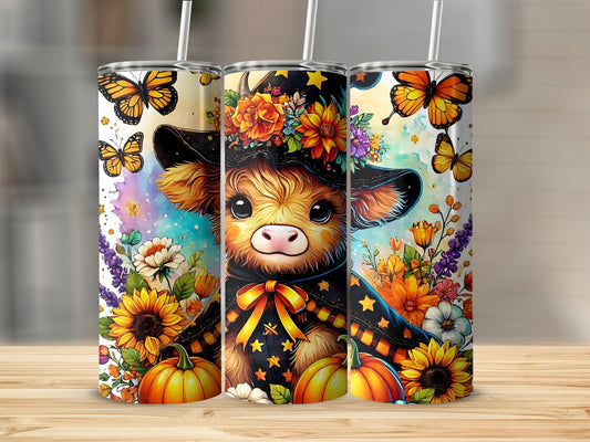 Cute Halloween Cow and Flowers Design Tumbler Cups
