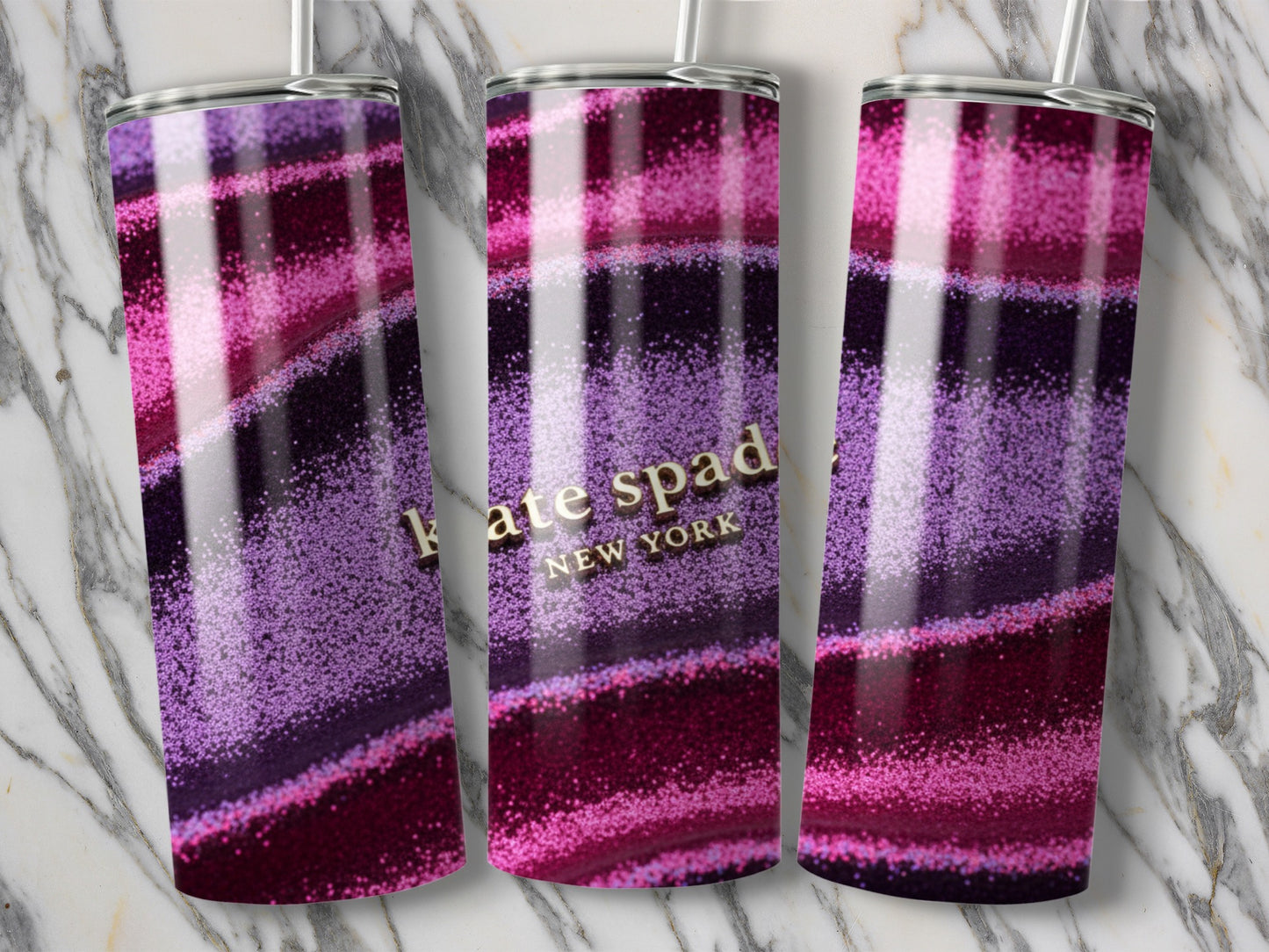 Kate Spade Inspired New York Glitter Design Colorful Tumblers