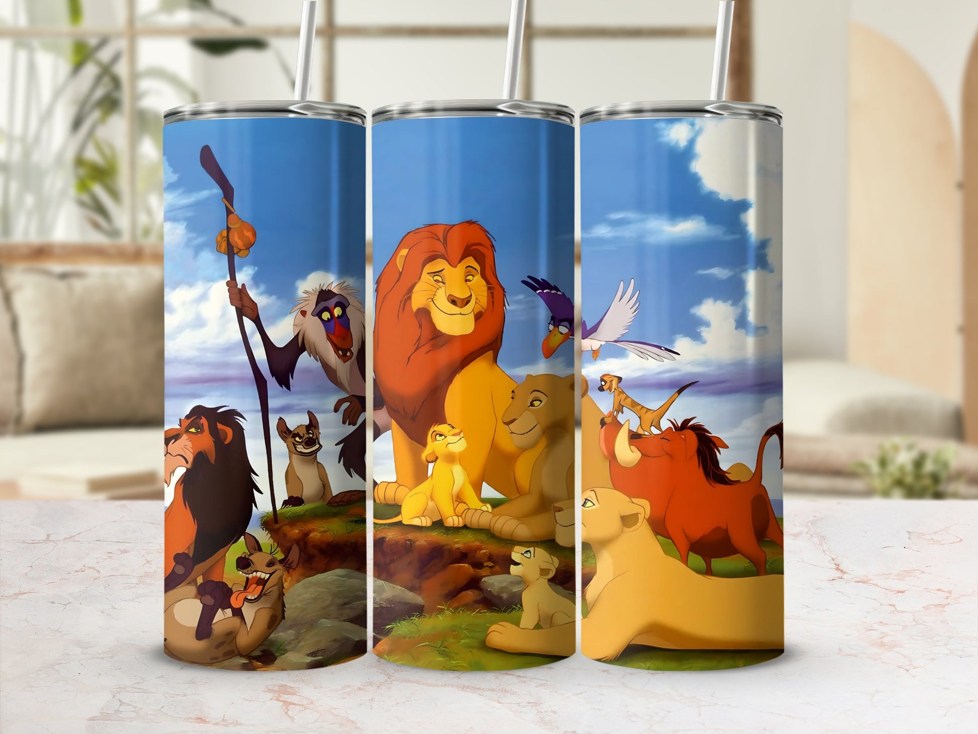 Colorful Lion Themed Tumbler with Straw for Drinks