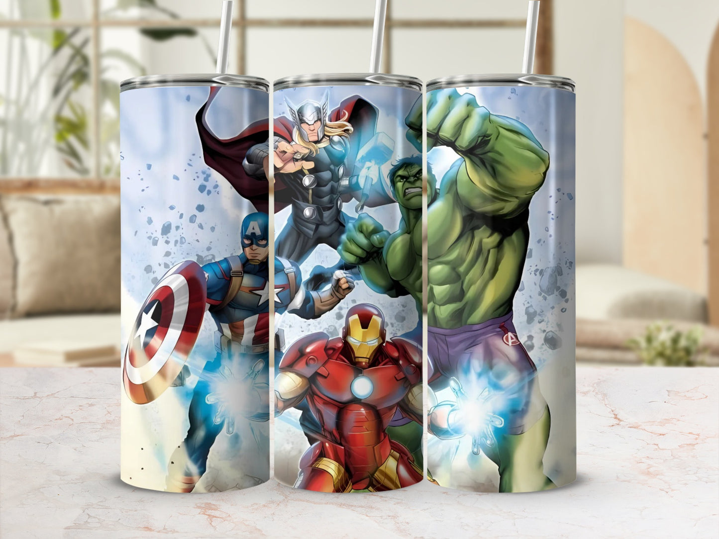 Marvel Avengers-themed stainless steel tumbler