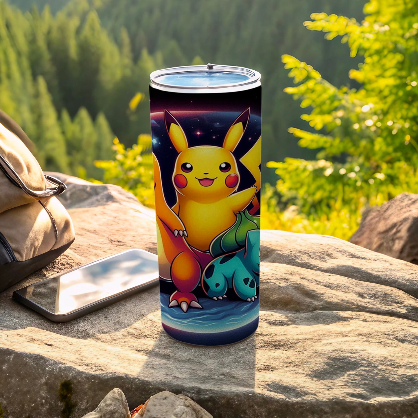 Vibrant Pikachu and Bulbasaur Themed Tumbler