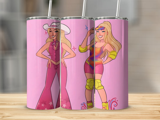 Cartoon Cowgirl and Roller Skater Design Tumbler