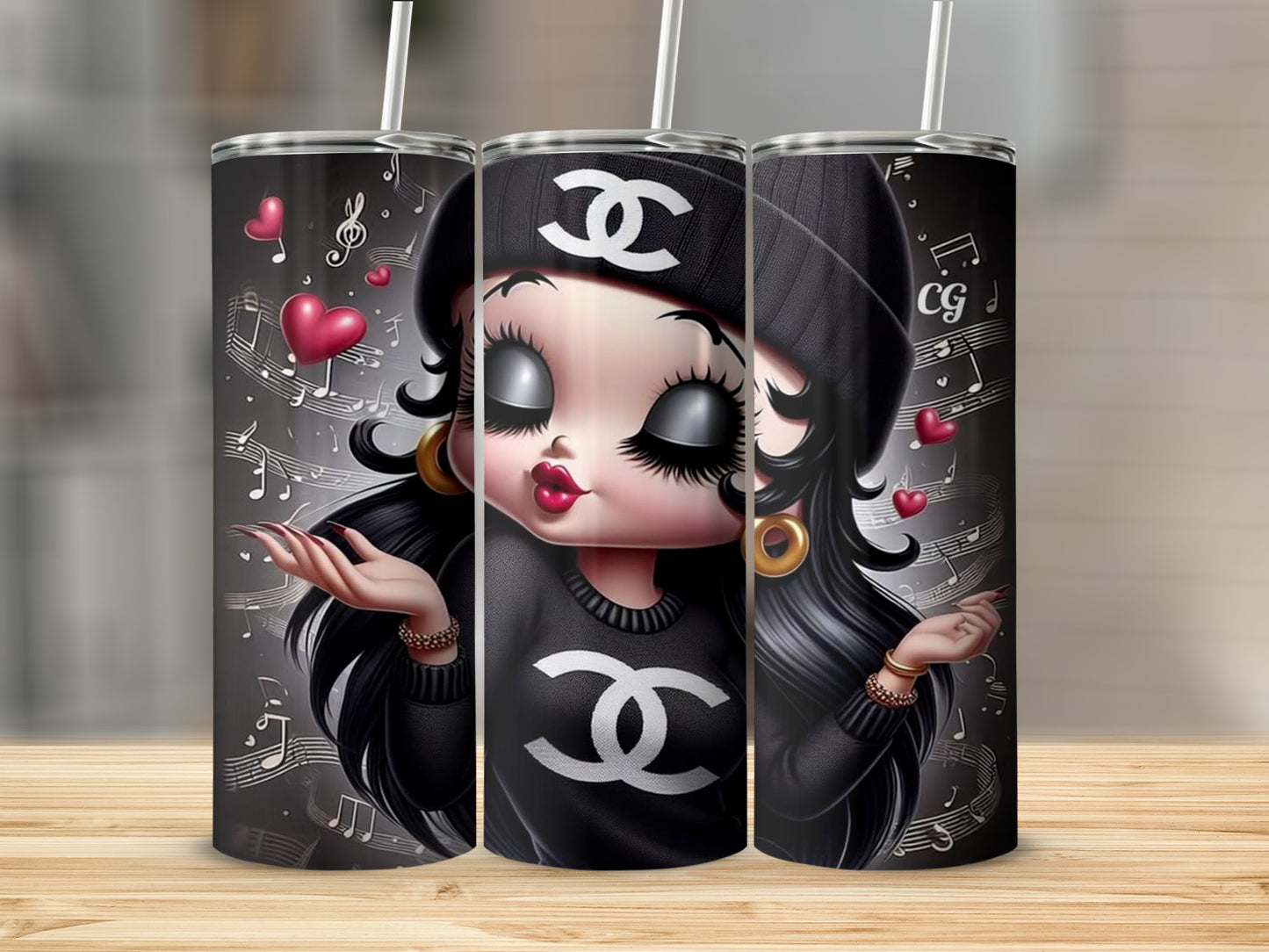 Cute Girl with Hearts and Music Notes Tumbler