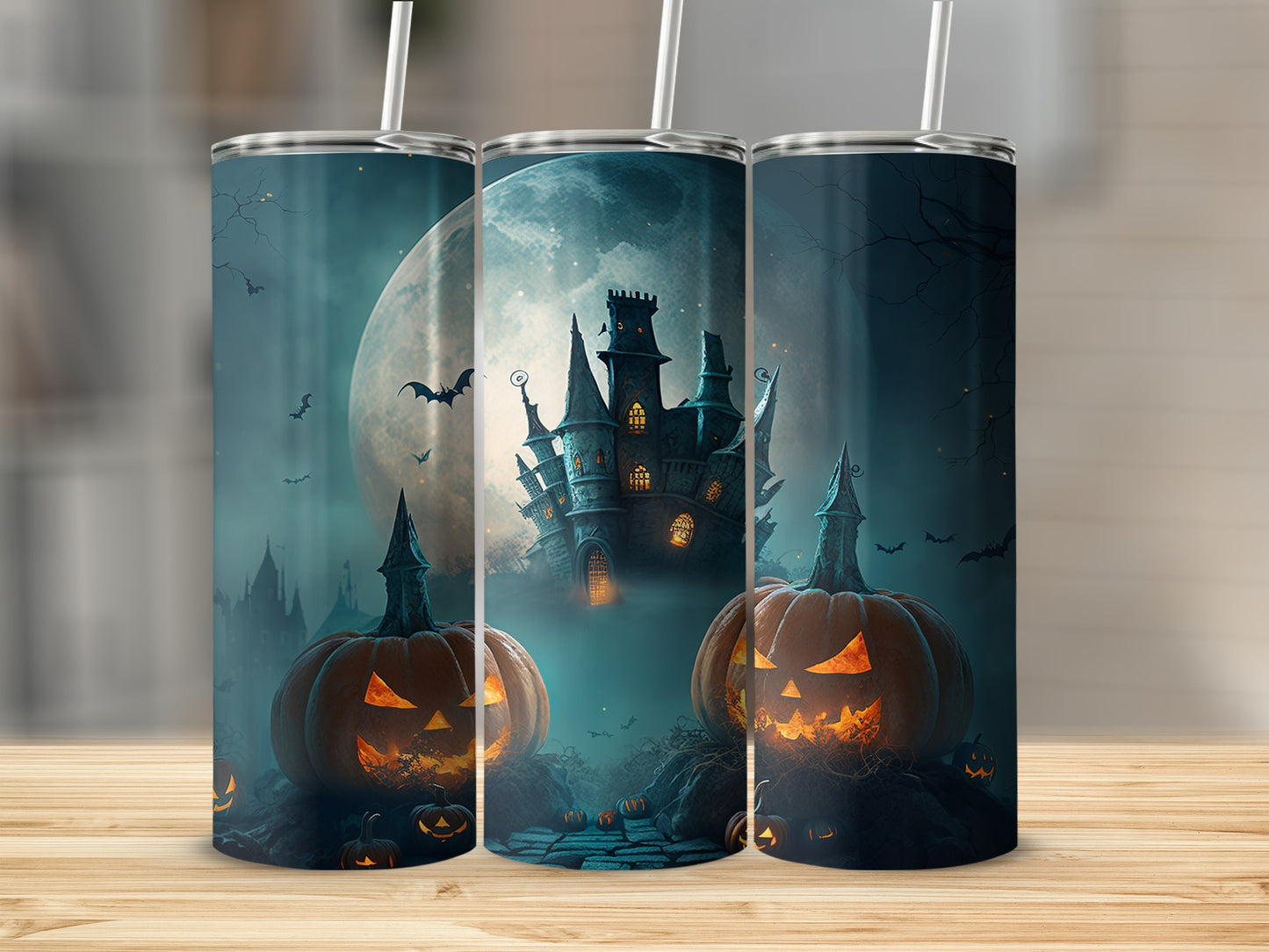 Spooky Castle and Pumpkins Halloween Tumbler Cup