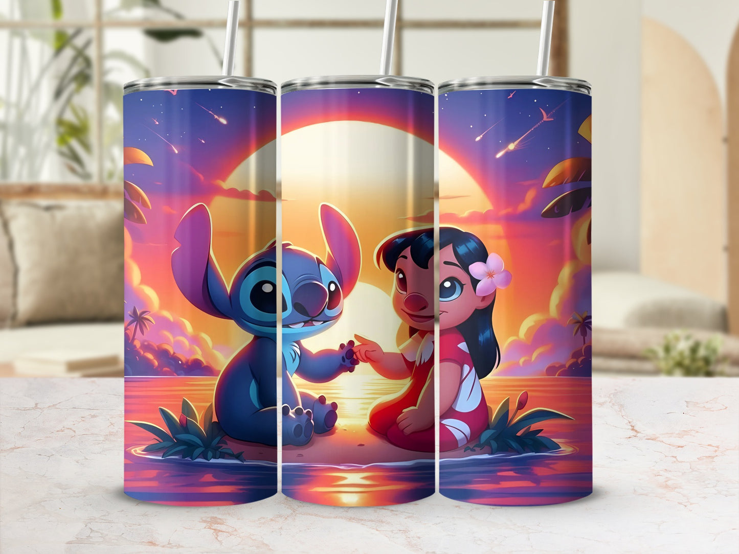 Sunset Beach Characters Scene Stainless Steel Tumbler