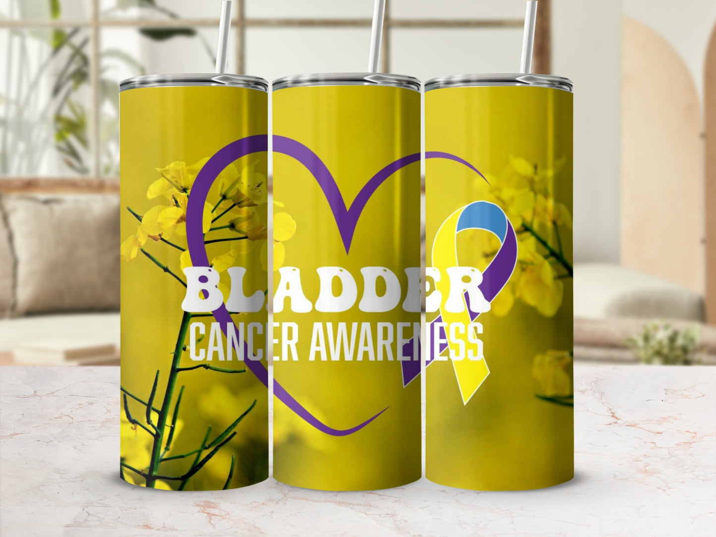 Bladder Cancer Awareness Yellow Floral Tumbler