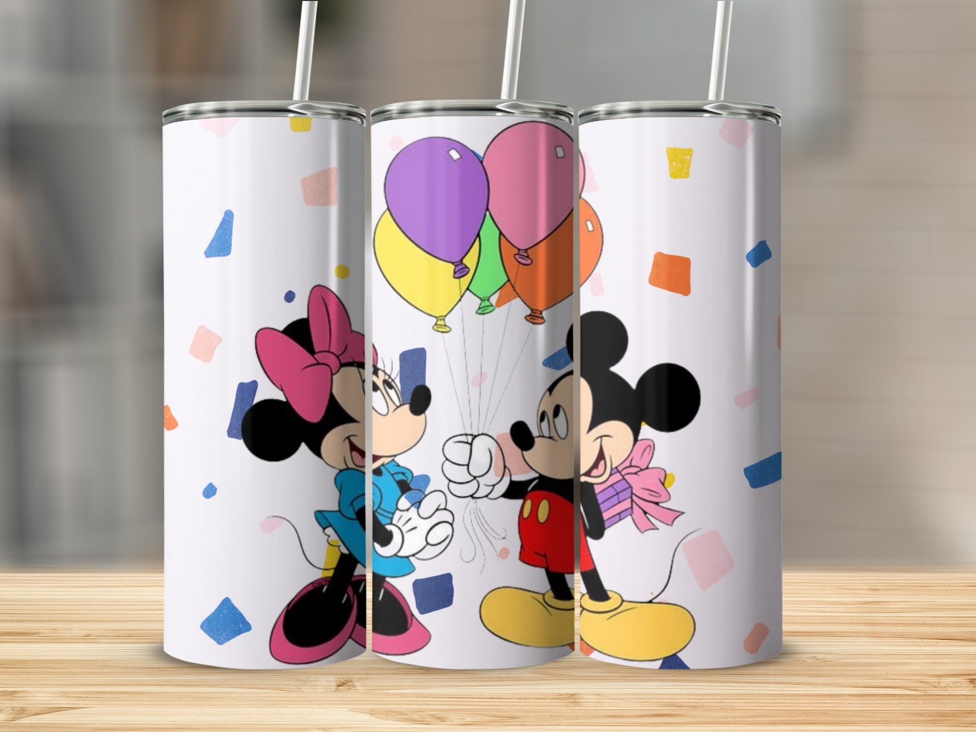 Playful Mickey and Minnie Balloon Party Tumbler