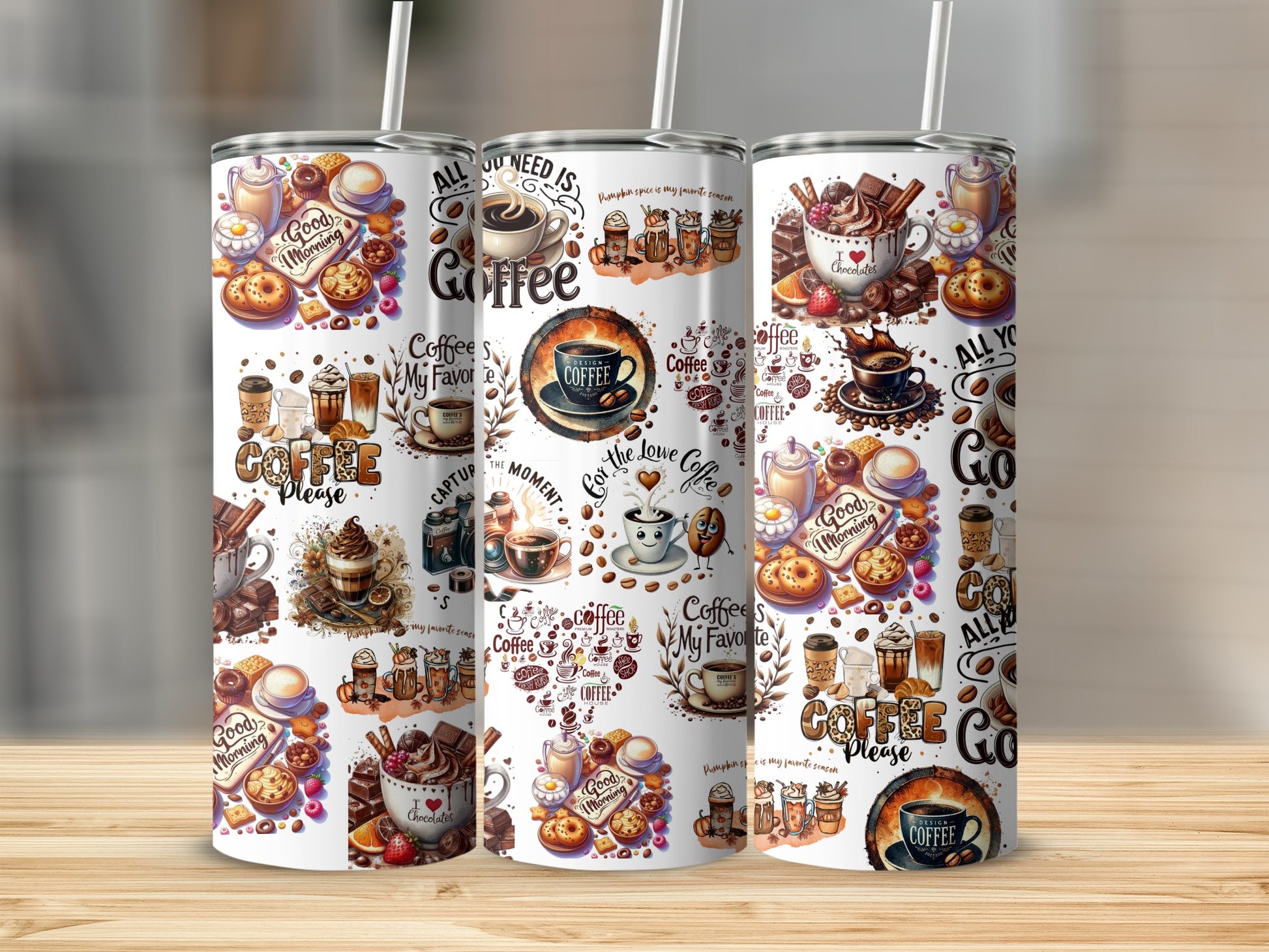 Coffee Lover Themed Tumbler with Straw