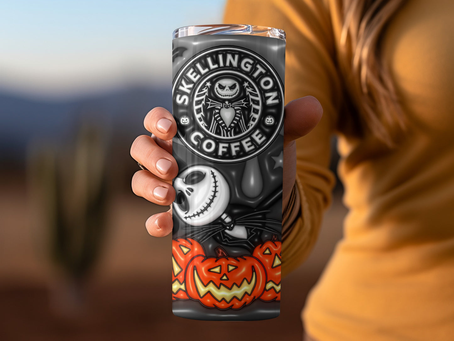 Skellington Coffee Themed Halloween Tumbler 20oz