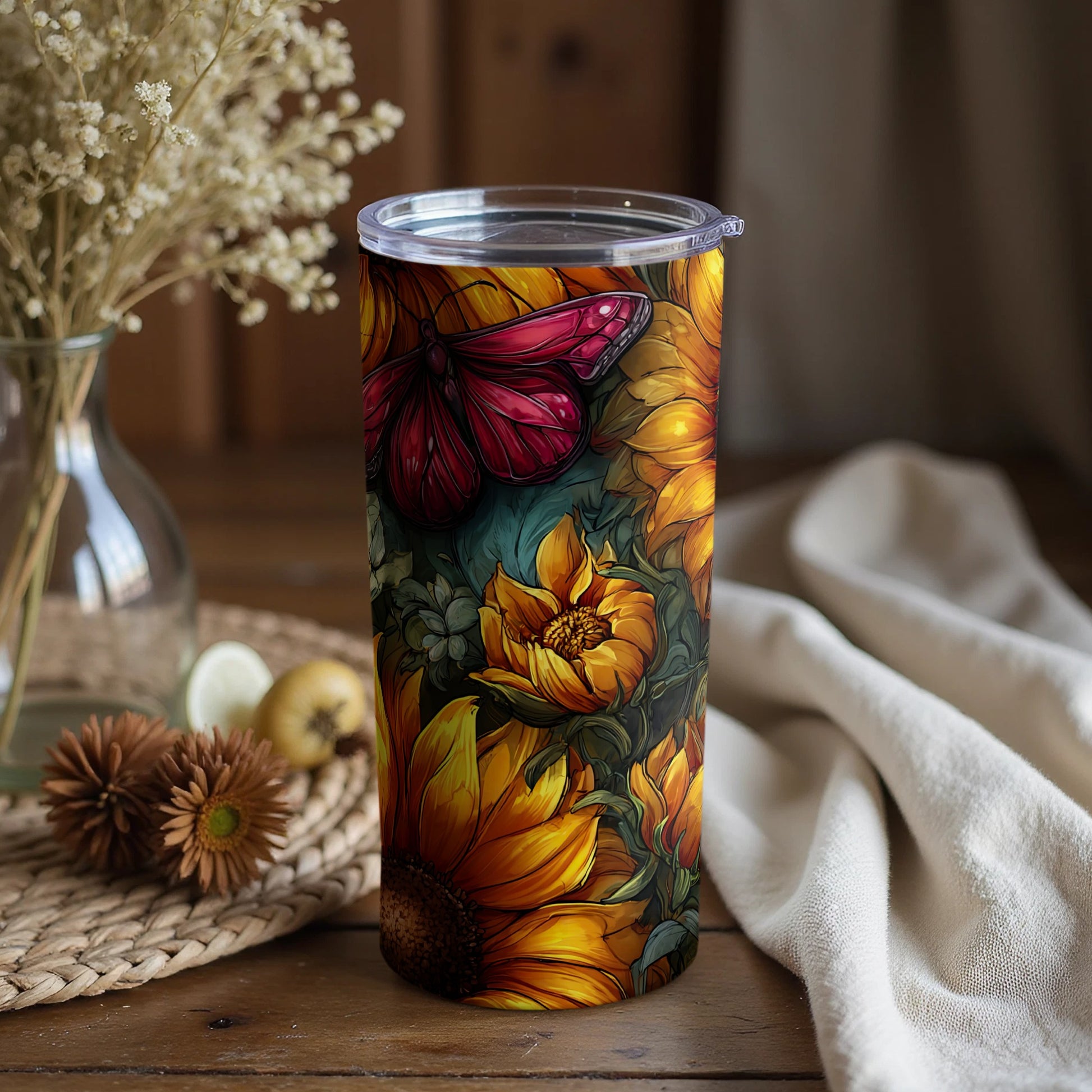 Colorful Butterfly and Sunflowers Tumbler Product