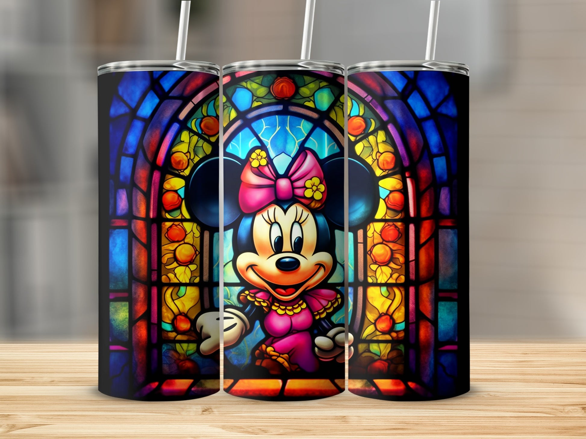 Stained Glass Minnie Mouse Design Insulated Tumbler