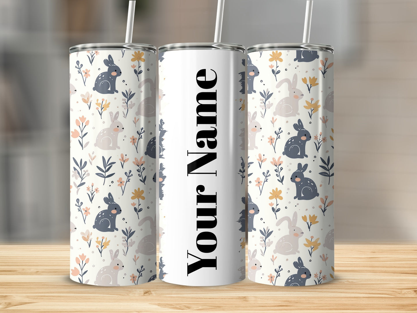 Personalized Floral Bunny Design Tumbler Cup