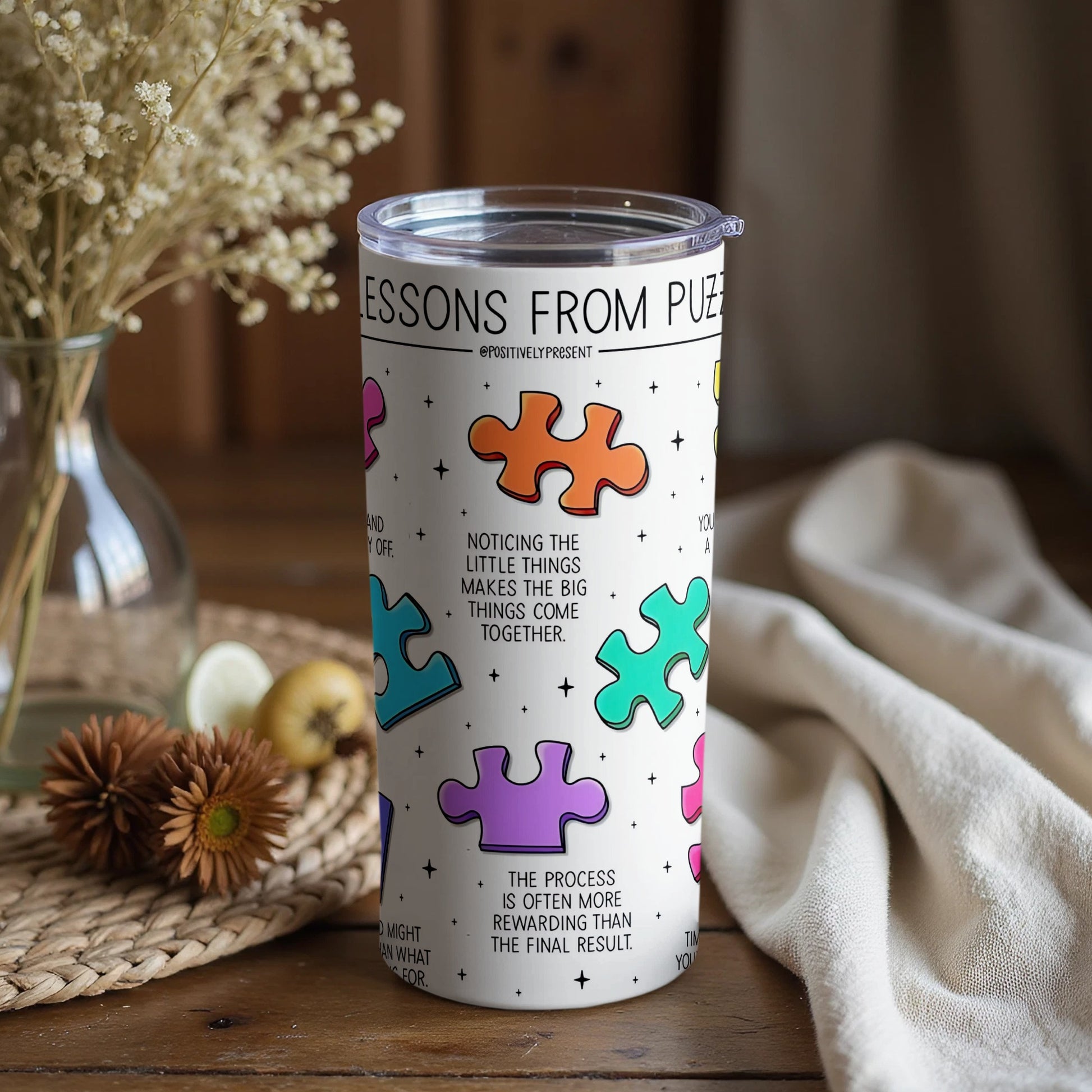 Inspirational Puzzle Pieces Design Tumbler Cup