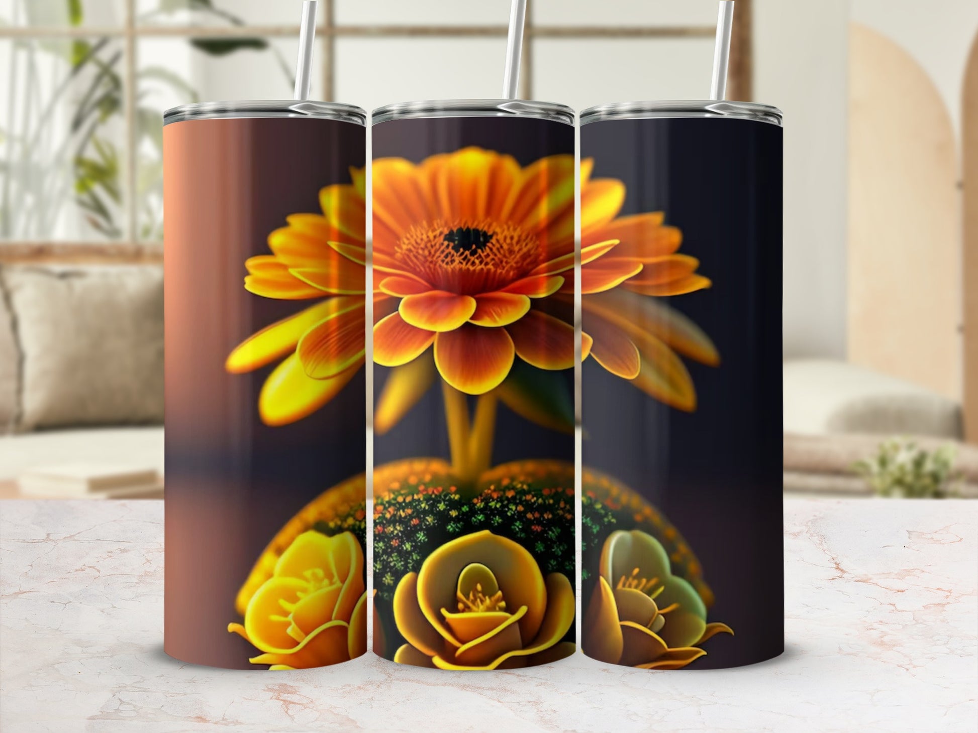 Vibrant Floral Design Insulated Tumbler Drinkware Cup