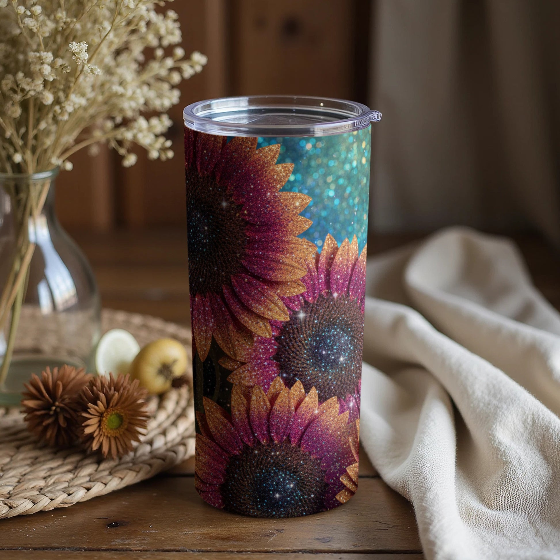 Beautiful Vivid Sunflower Pattern Travel Mug