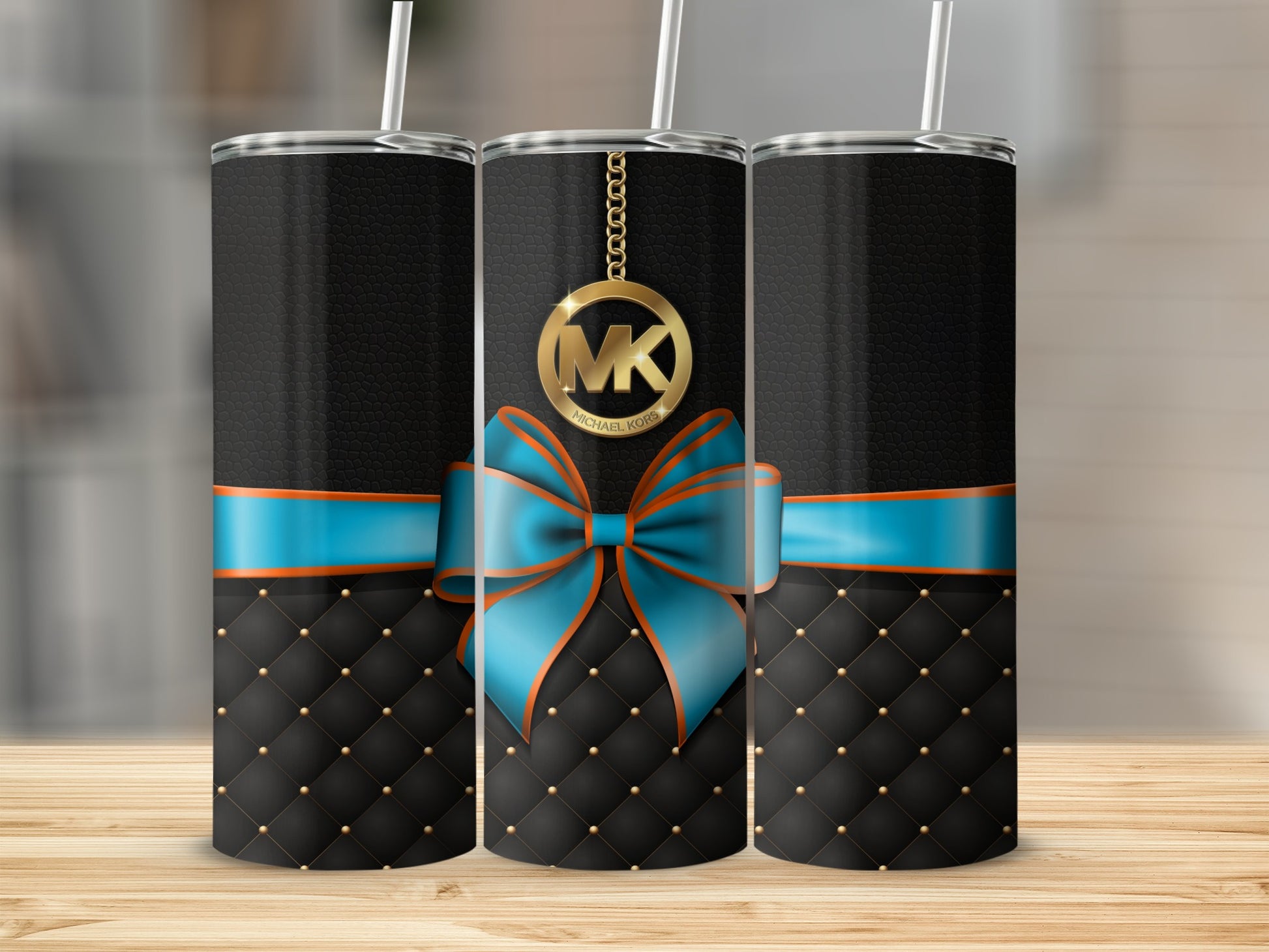 Luxurious Black Tumbler with Blue Ribbon Design Tumblers