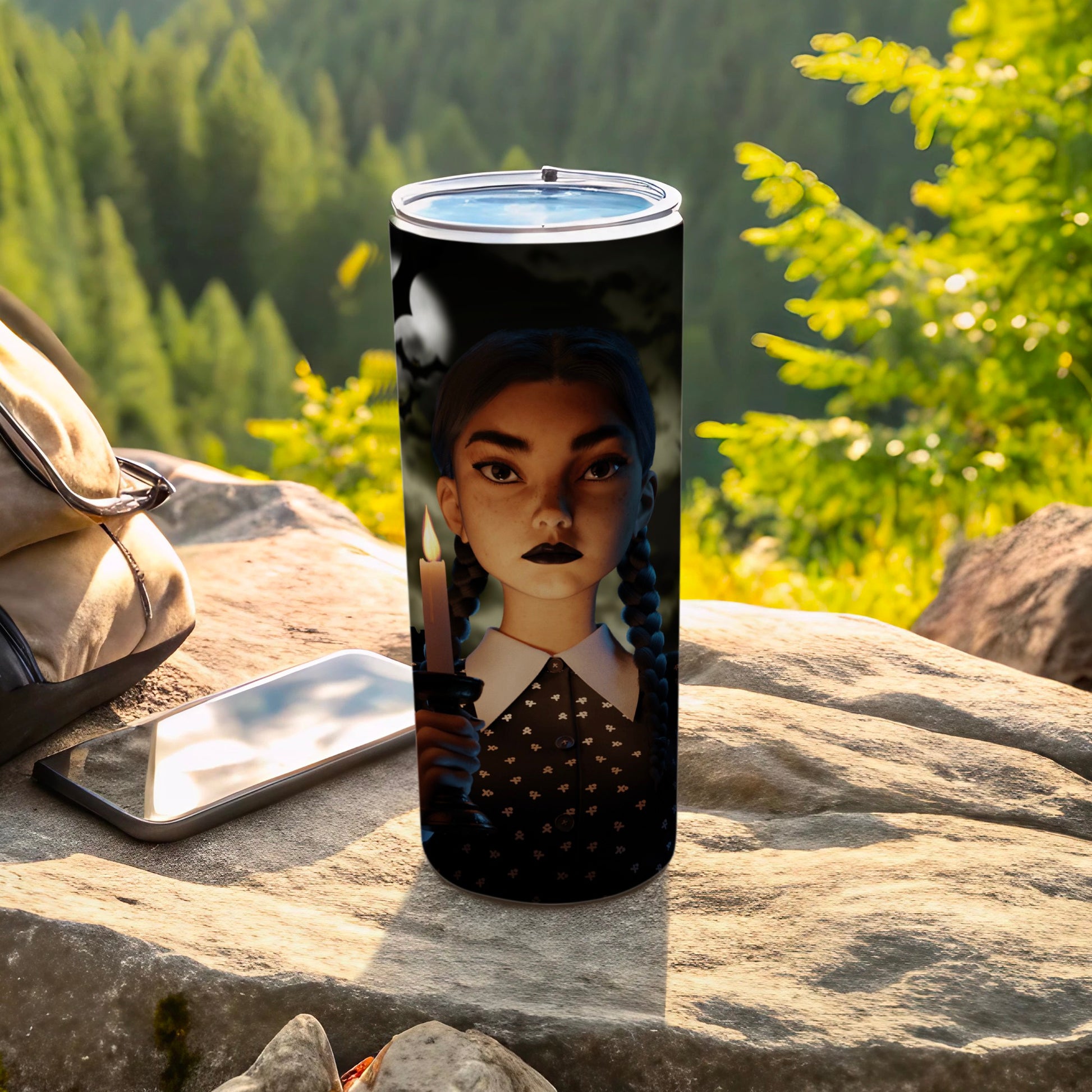 Dark Themed Character Insulated Tumbler with Candle Design