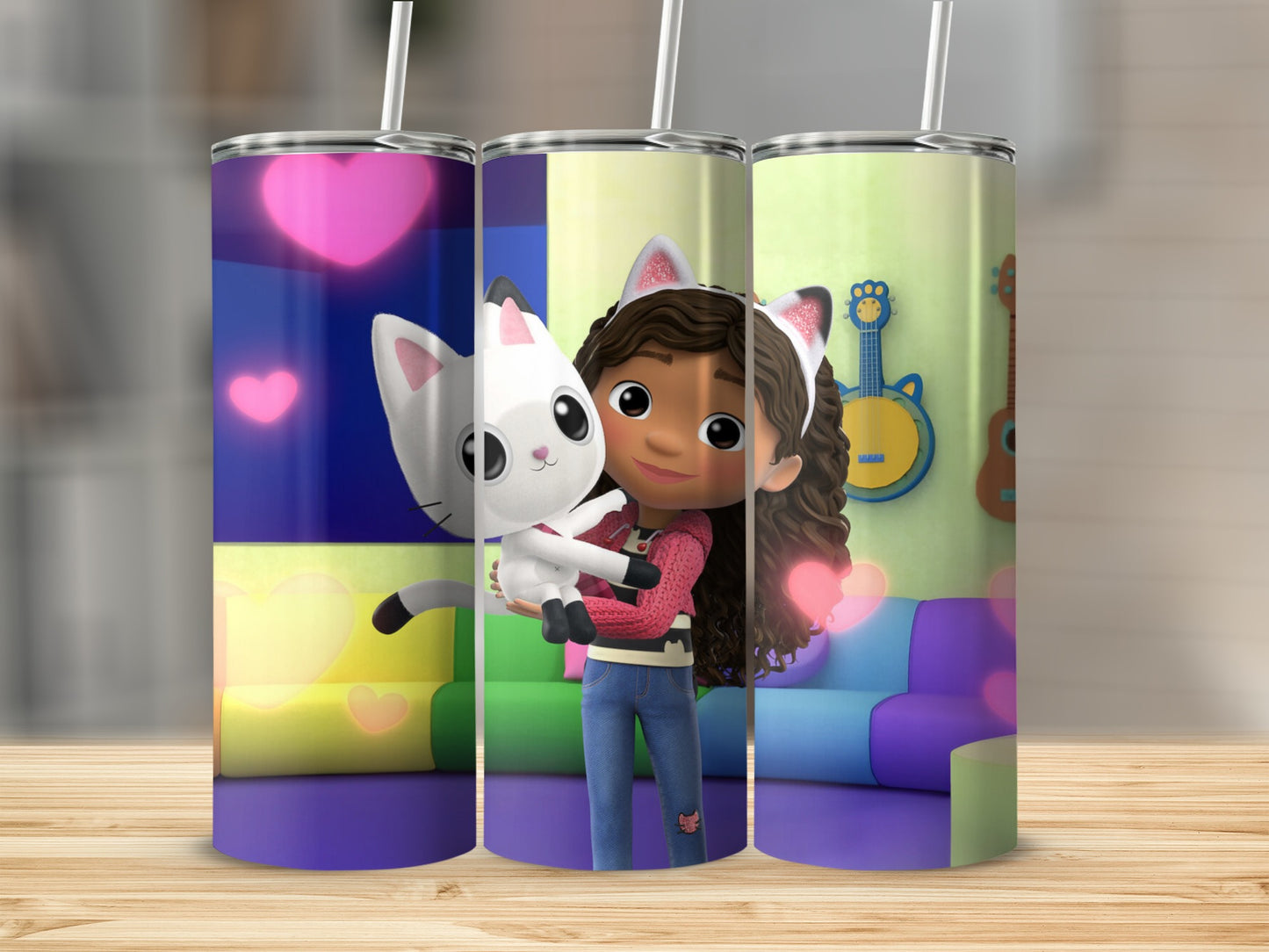 Colorful Cartoon Character and Cat Design Tumbler