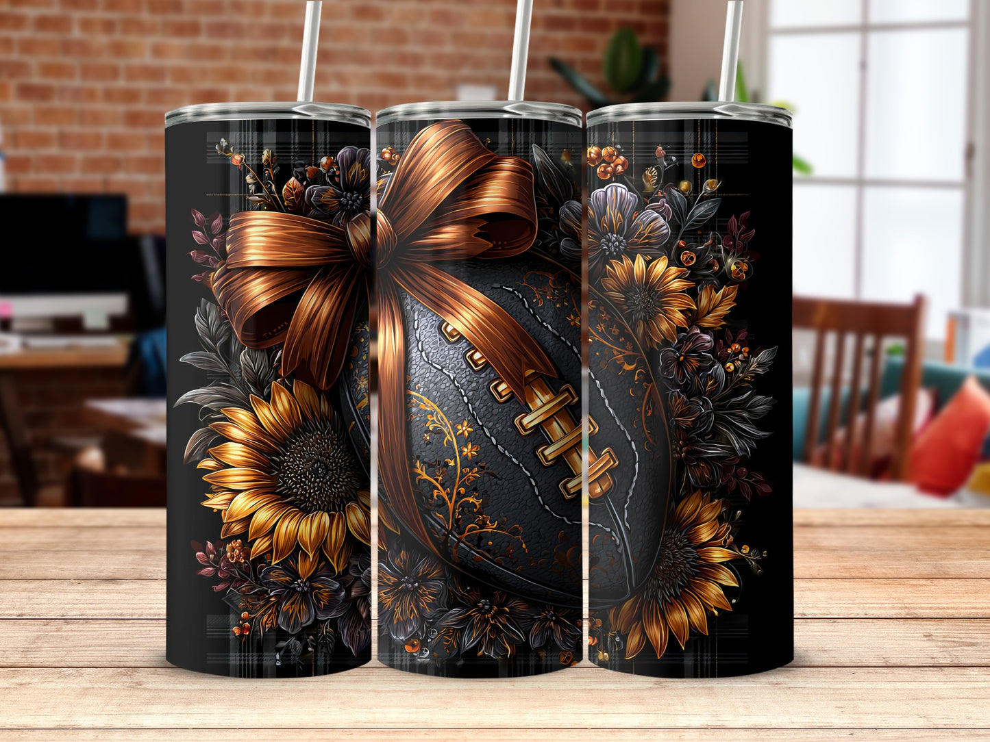 Artistic Floral Football Design Tumbler With Bow