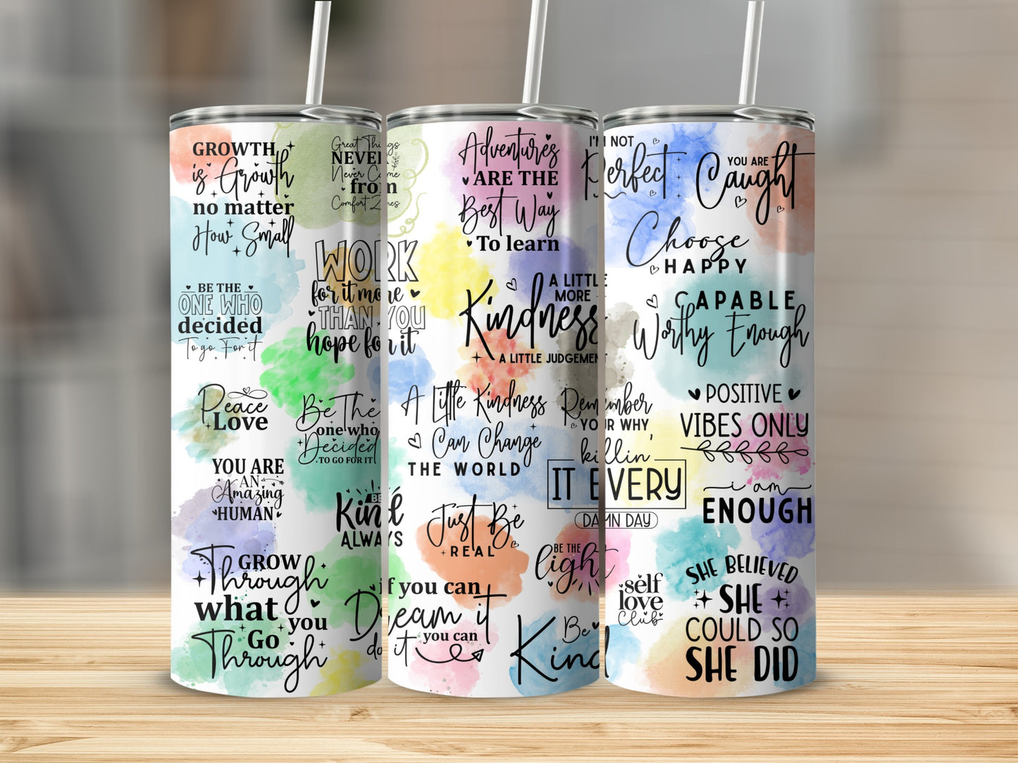 Inspirational Quote Tumbler Cups with Straw Set