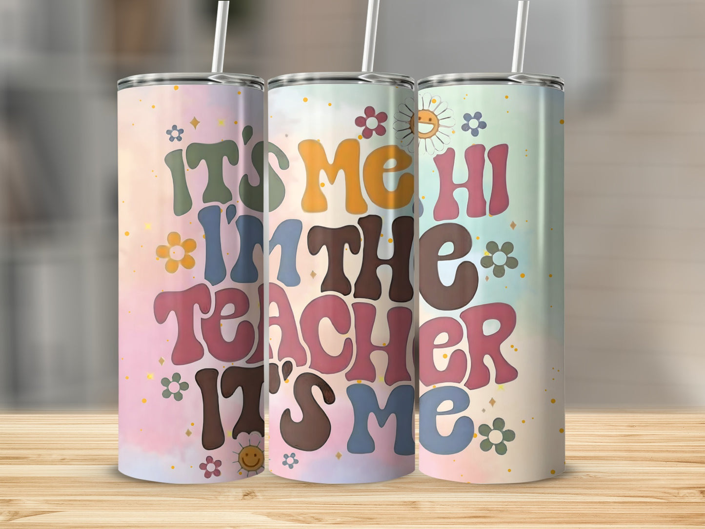 Colorful Retro Teacher Quote Tumbler Set for Educators
