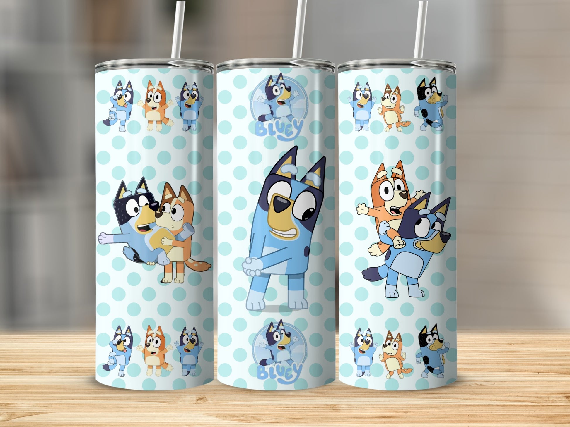 Bluey Cartoon Characters Cute Polka Dot Tumbler Design