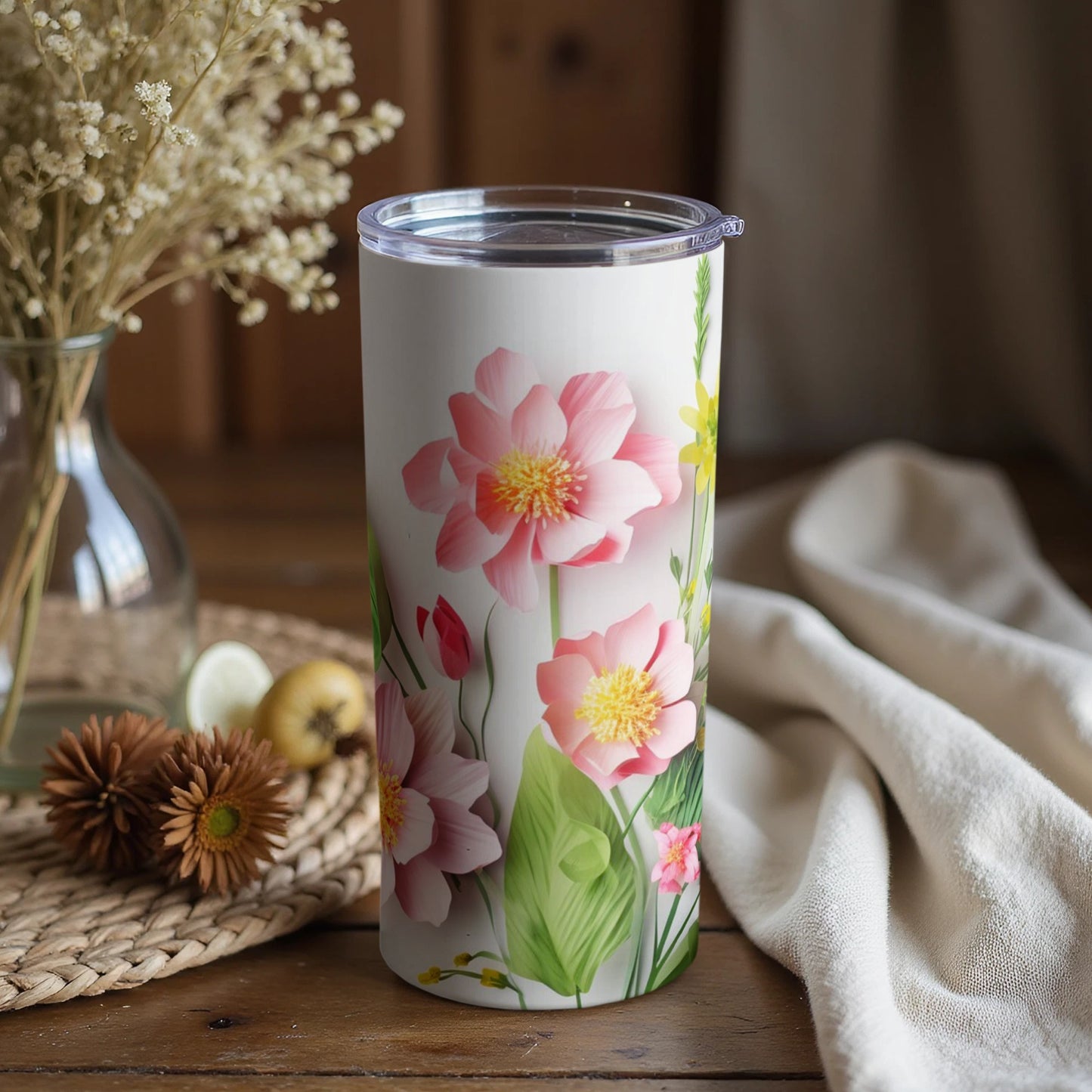 Floral Design Insulated Travel Mug Tumbler