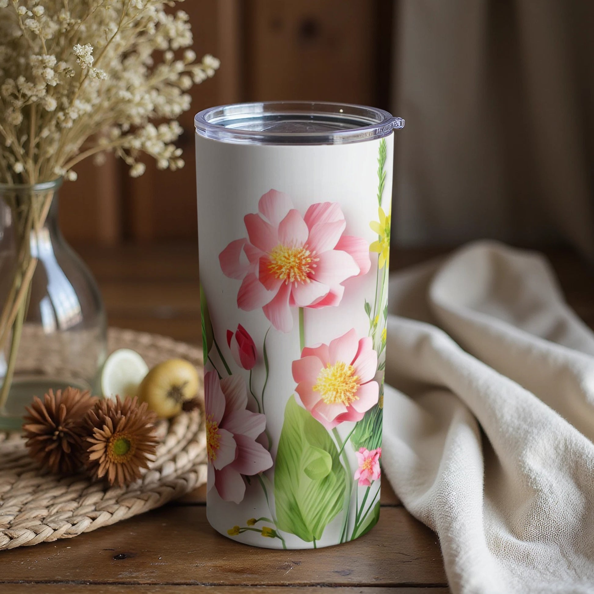 Floral Design Insulated Travel Mug Tumbler