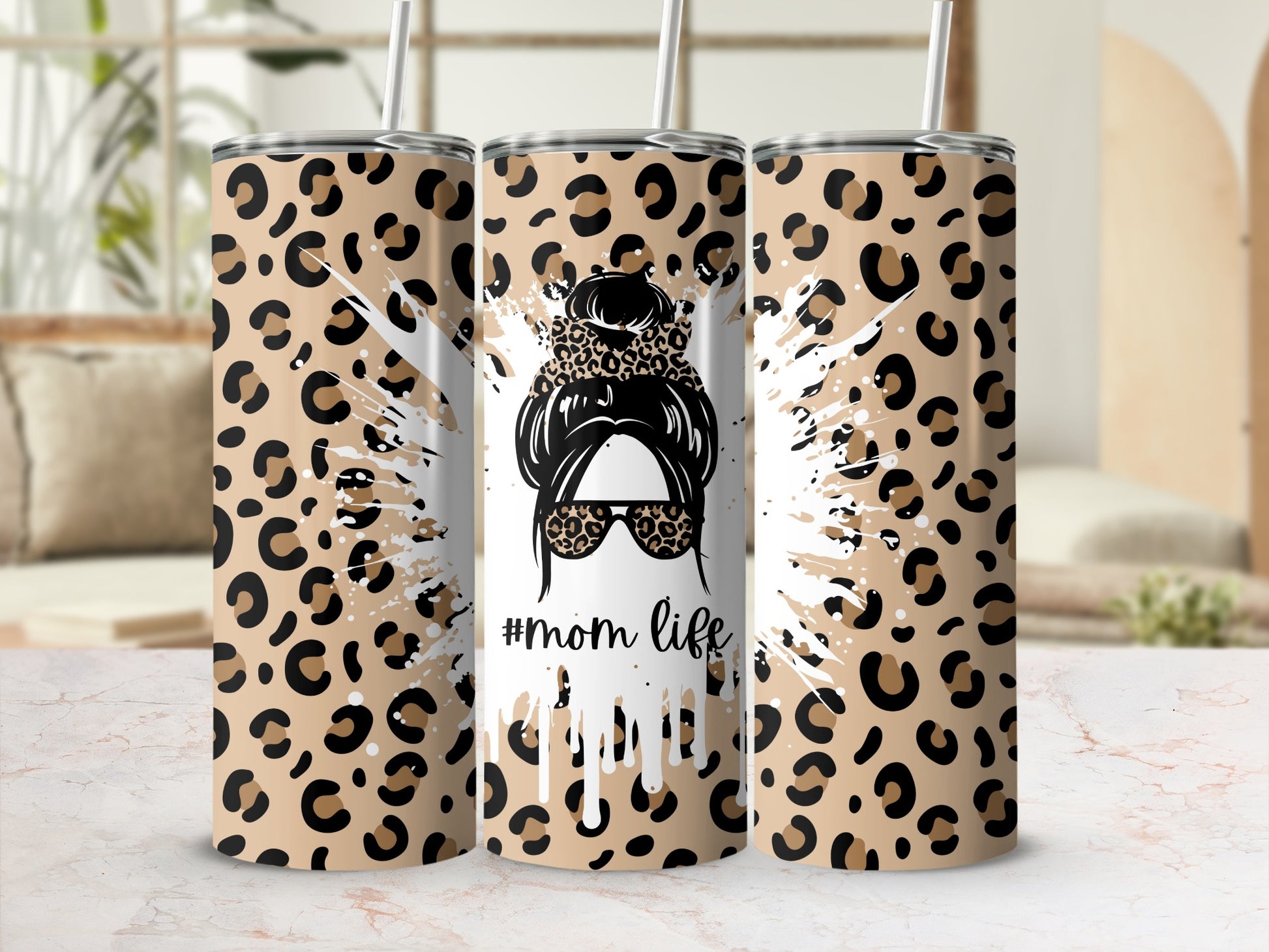 Leopard Print Mom Life Tumbler with #momlife hashtag