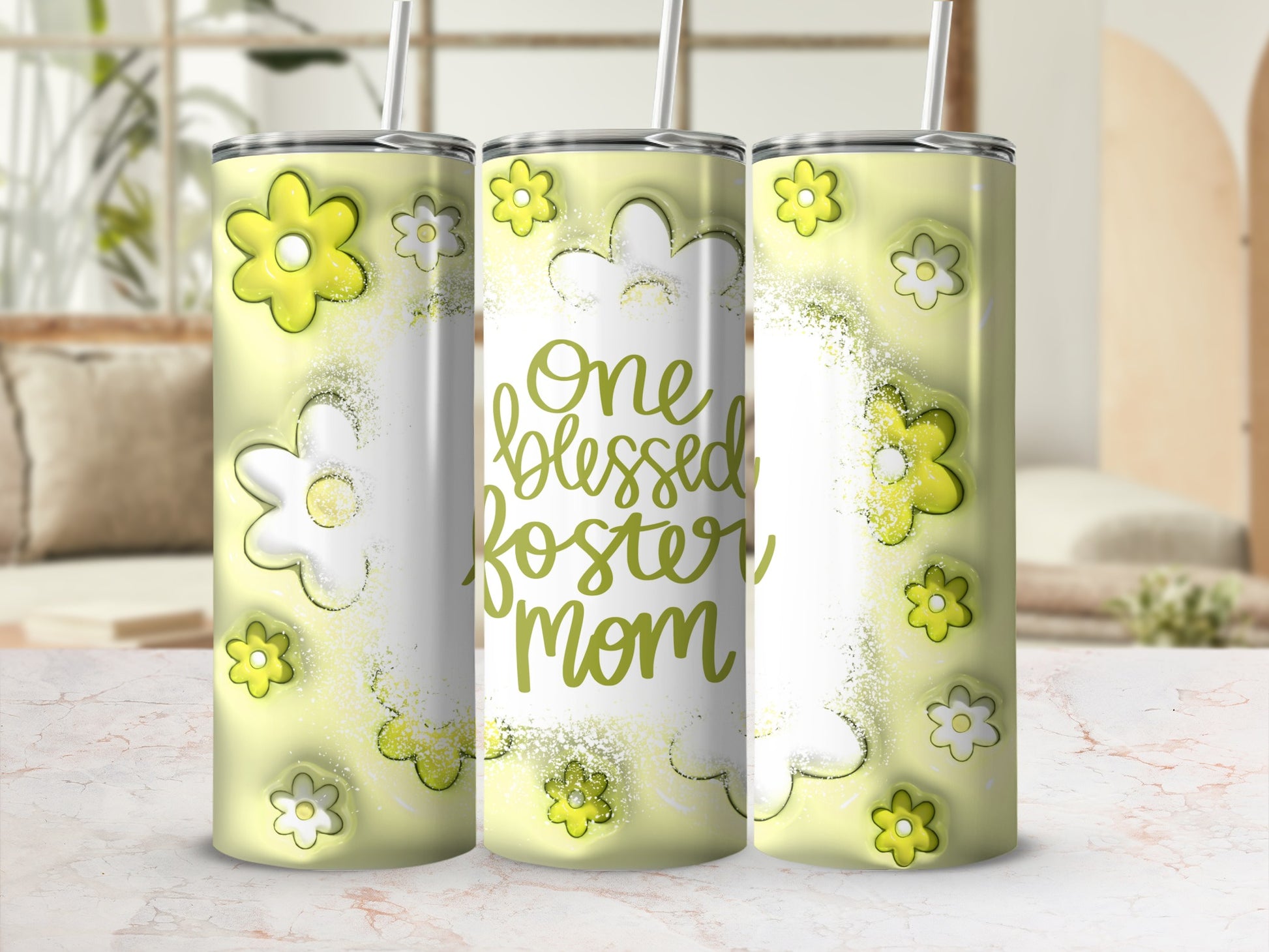 One Blessed Foster Mom Floral Design Tumbler