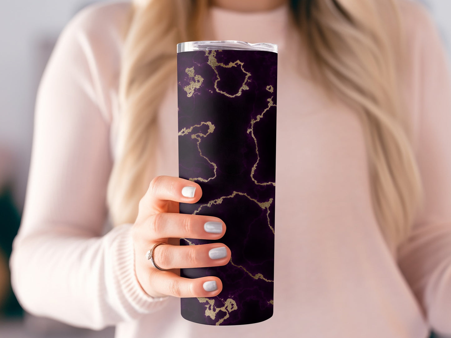 Dark Plum and Gold Marble Textured Design Tumblers