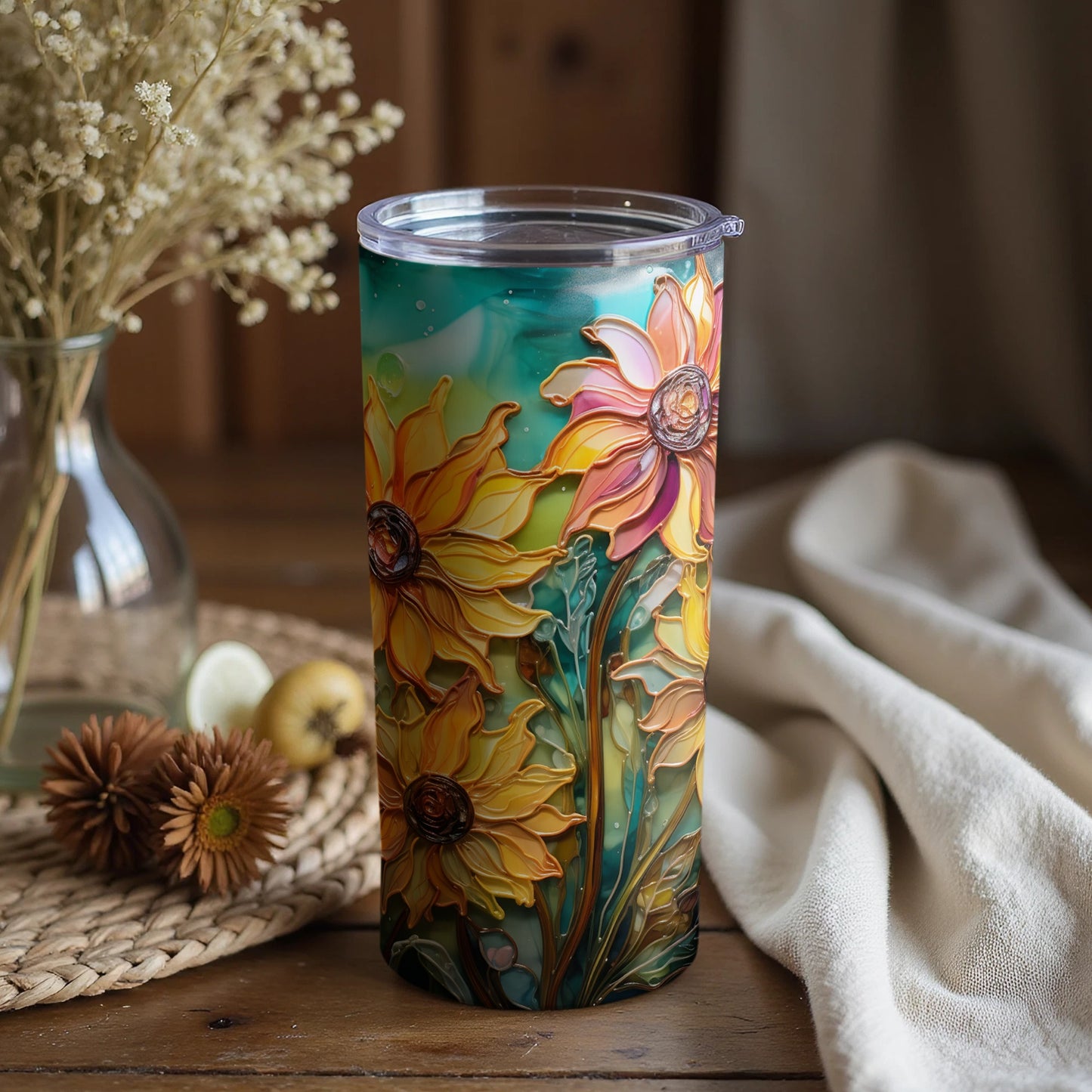 Vibrant Sunflower Design Insulated Travel Tumbler