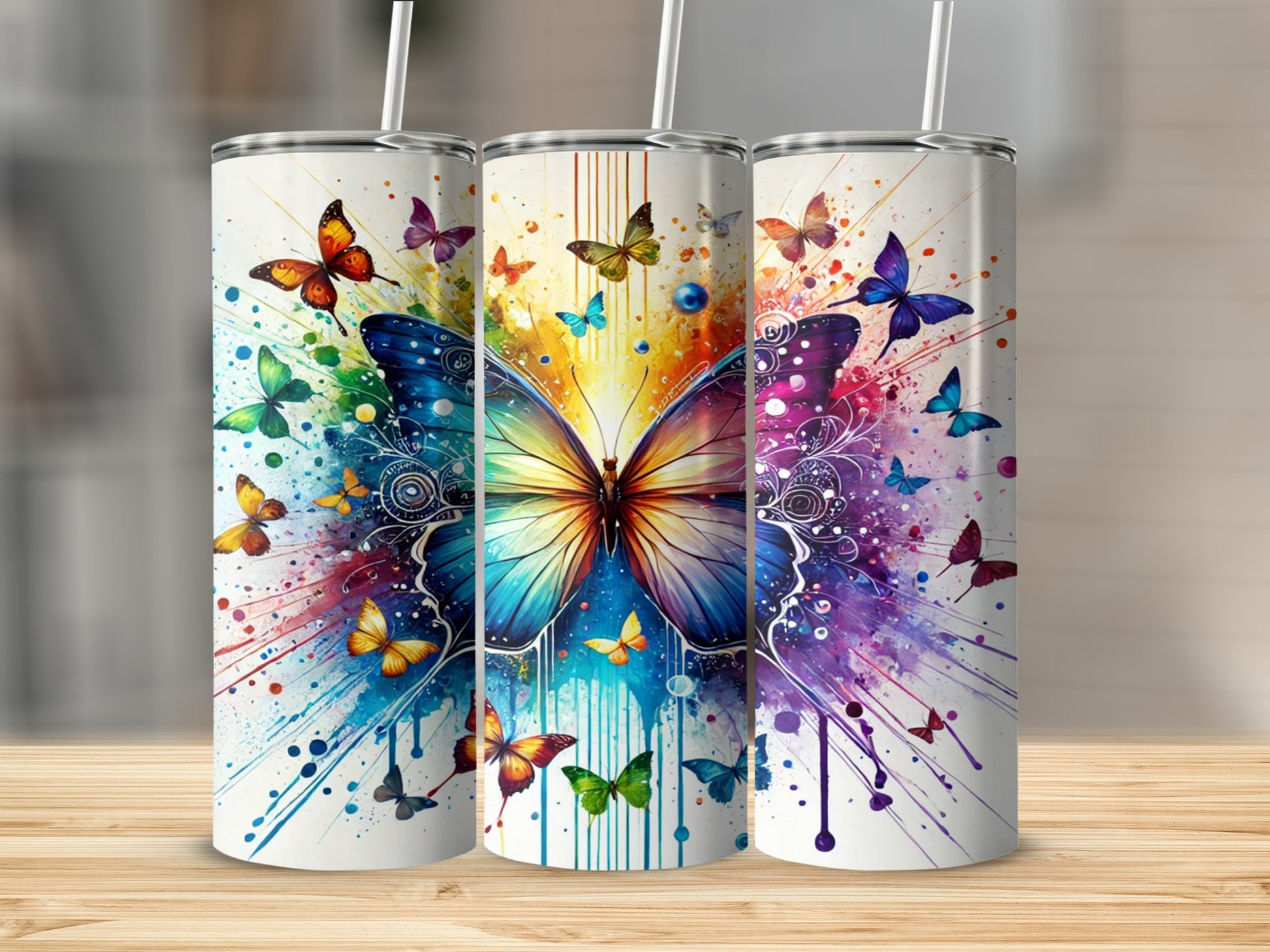 Vibrant Butterfly Design Tumbler for Colorful Fun