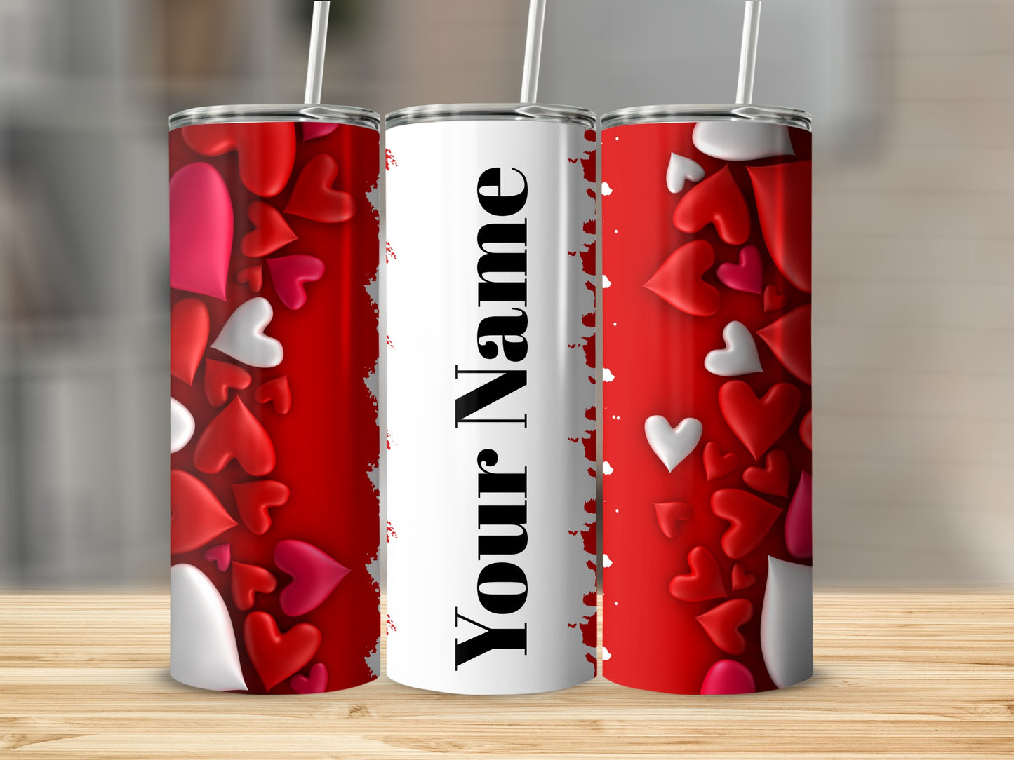 Custom Red Hearts Themed Personalized Tumbler