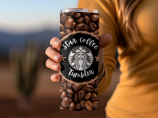 Stylish Star Coffee Tumbler with Coffee Bean Design