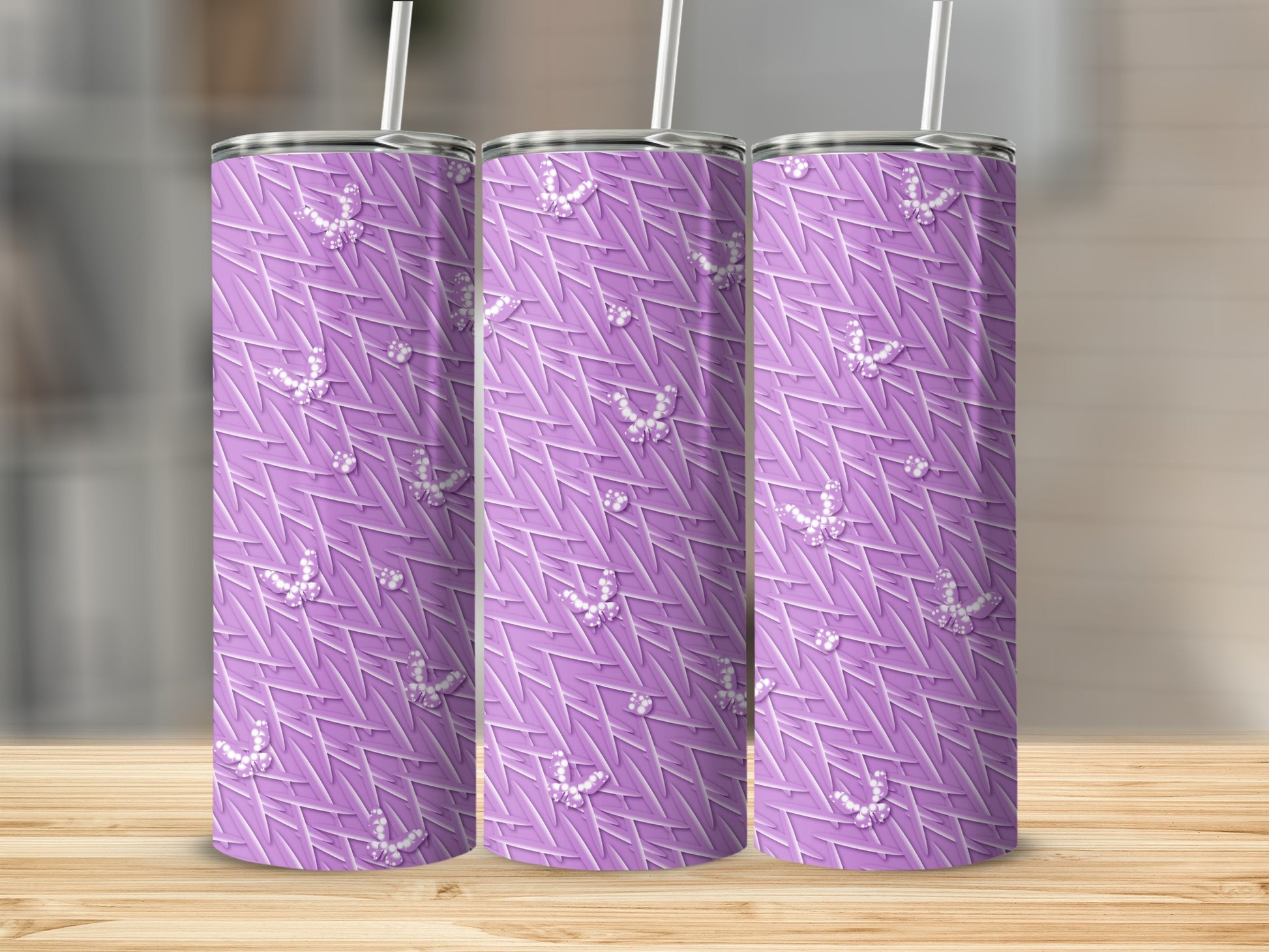 Vibrant Lavender Geometric Pattern White Butterflies Dots product type