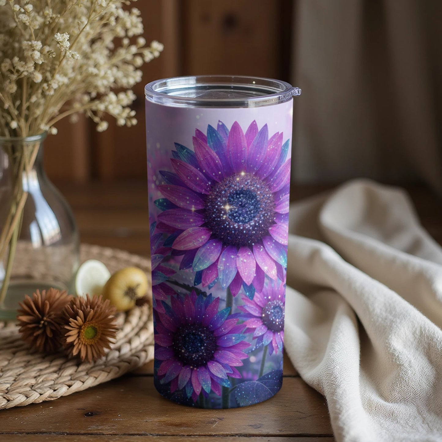 Stunning Purple Sunflower Design Insulated Tumbler