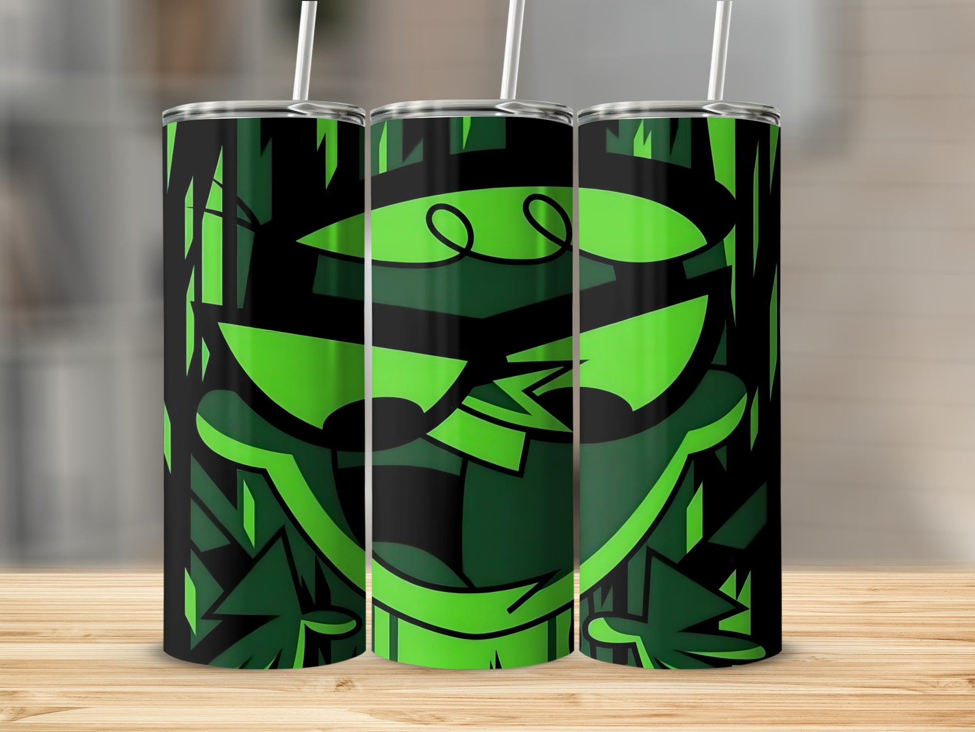 Bold Green and Black Cartoon Character Tumbler