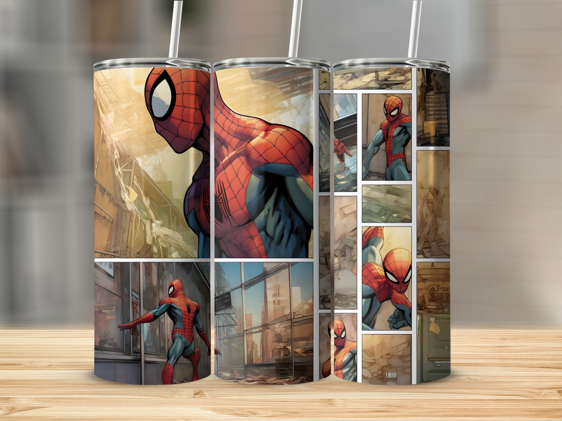 Spider Superhero Comic Design Tumbler with Straw