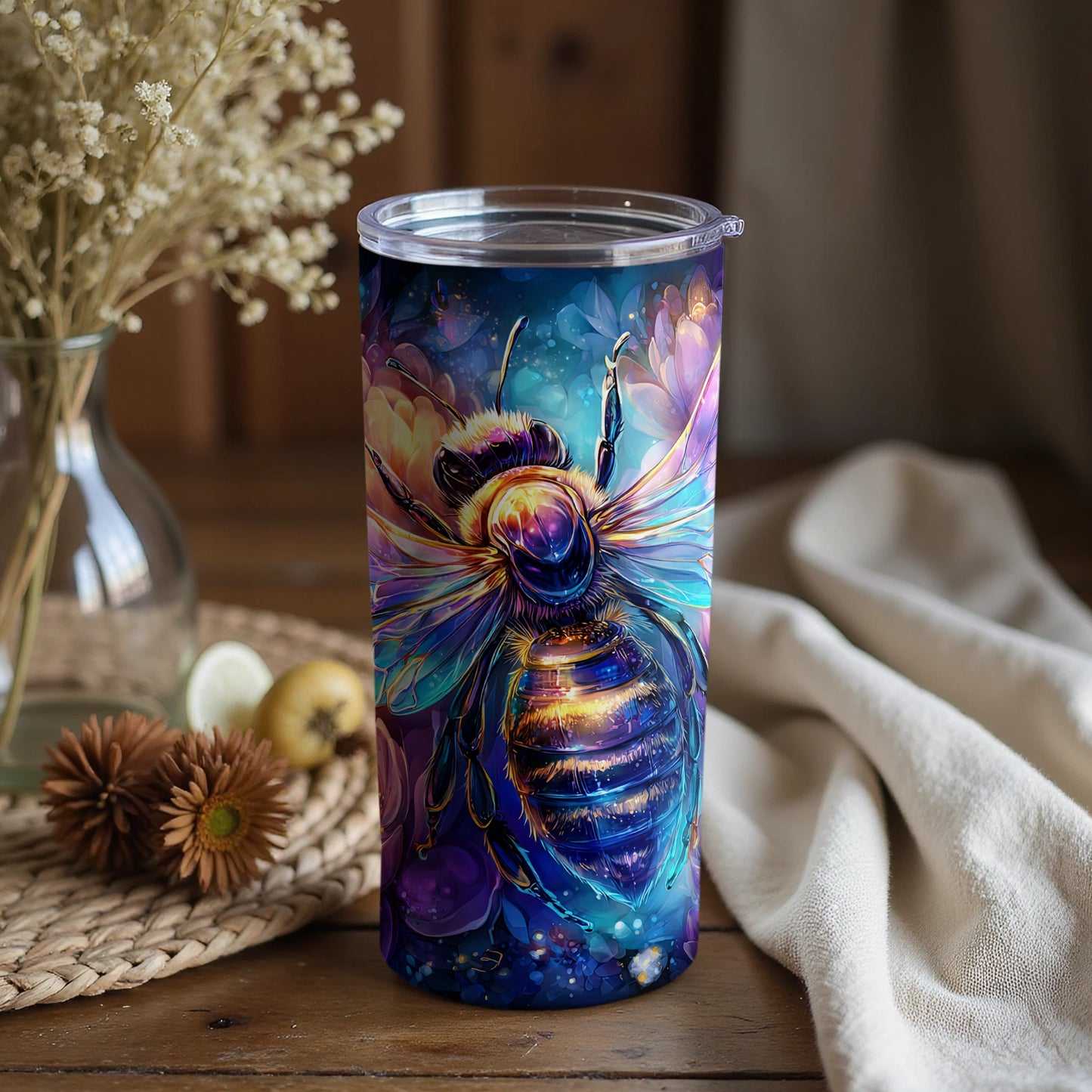 Colorful Bee Art Insulated Tumbler with Lid