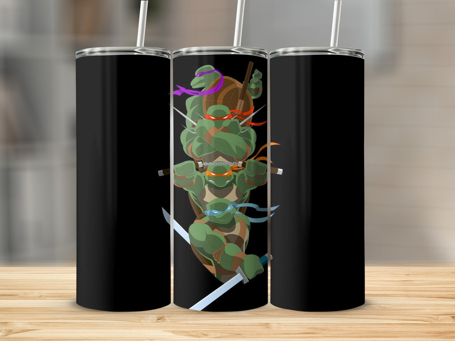 Ninja Turtles Themed Travel Mug with Straws